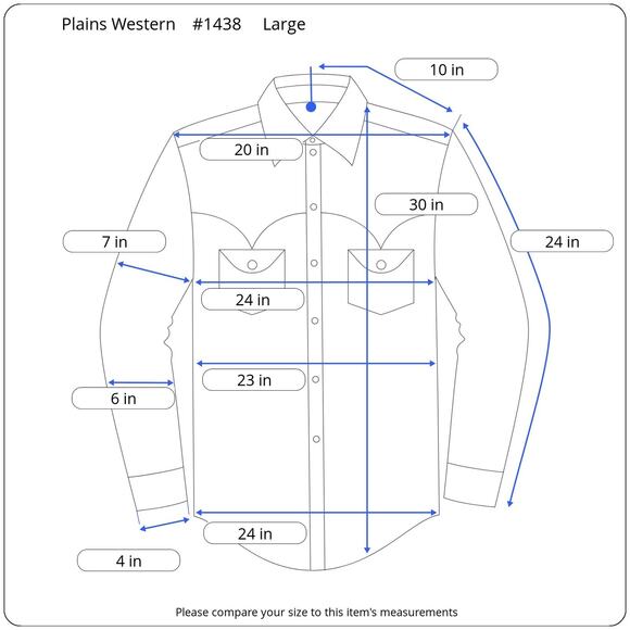 Plains Western Shirt Men's Large Long Sleeve Pearl Snaps Plaid Blue White - Picture 11 of 11